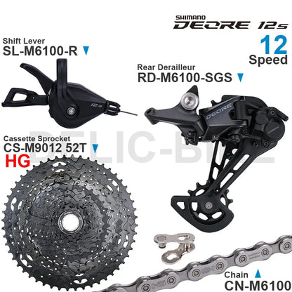 SHIMANO DEORE M6100 12-Speed Groupset – Right Shifter, Rear Derailleur, Chain & SUGEK 11-50T/52T Cassette Sprocket