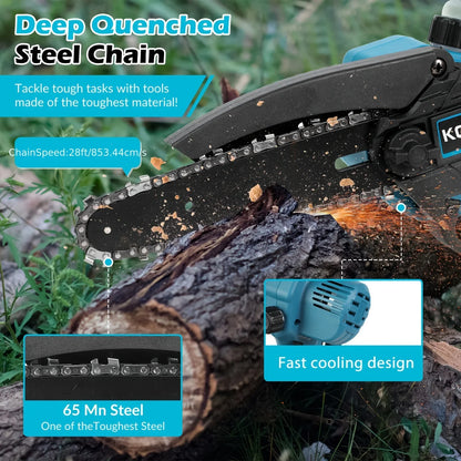 Jemi Tool 6" Mini Chainsaw – 21V Battery Powered Portable Electric Saw with Automatic Oiler for Easy Pruning