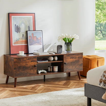 Wooden Fireplace TV Stand for 60 Inch TV – Living Room Entertainment Center with Adjustable Shelf & 2 Storage Cabinets