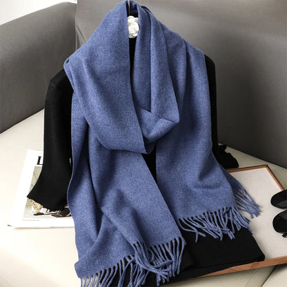 62-Color Solid Women’s Winter Scarf — Thick Warm Cashmere Pashmina Shawl with Tassels, Outdoor Luxury Wrap, Windproof Fashion Scarf