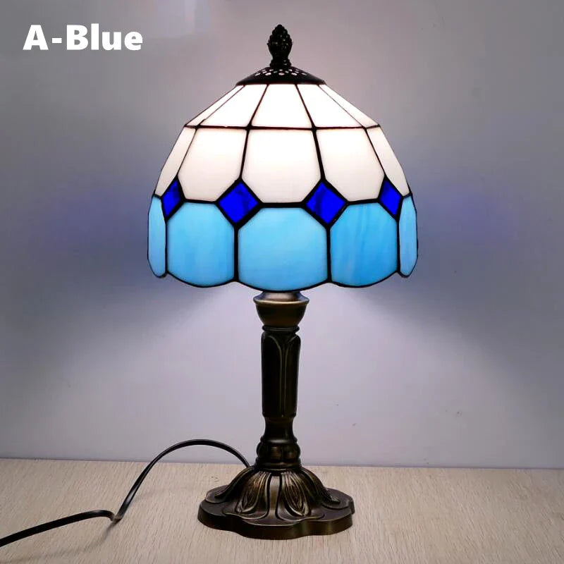 Retro Stained Glass Table Lamp – Colorful E27 Art Lampshade, Mediterranean Baroque Style Bedside Bedroom Décor Light