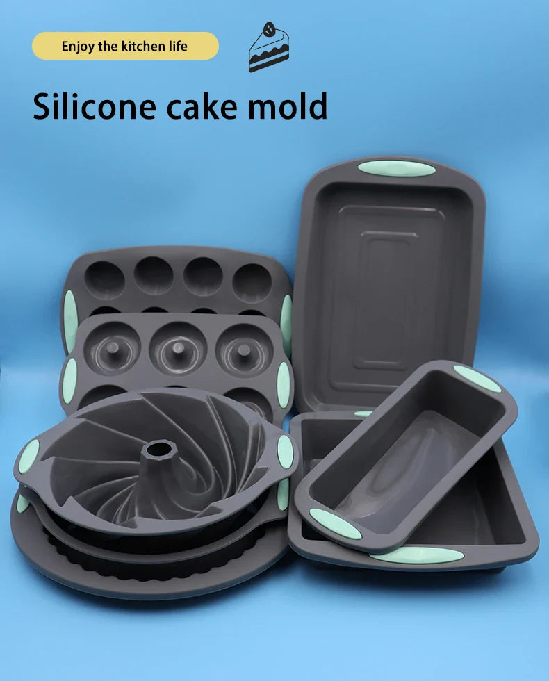 Heat Resistant Silicone Bakeware Set - Loaf, Bread, Muffin, Donut, and Cake Baking Tray Oven Pan Set