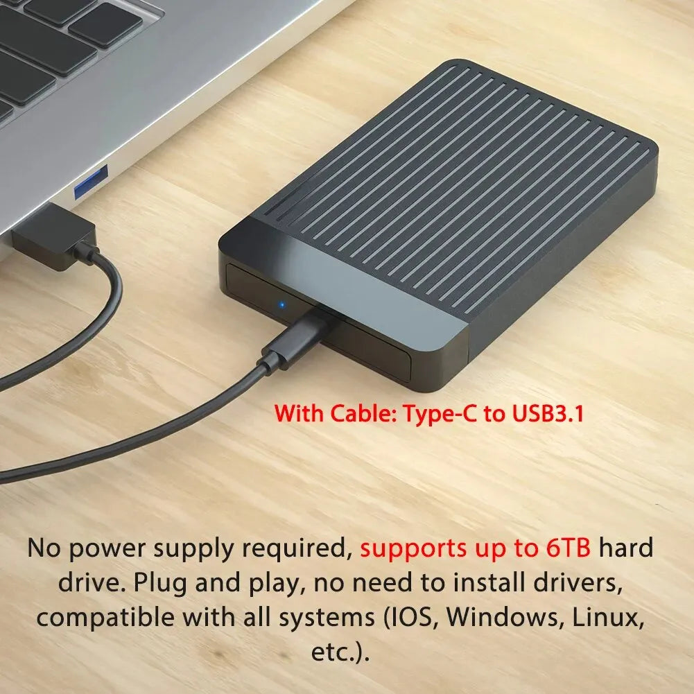 2.5" SATA to USB 3.1/3.0 HDD/SSD Enclosure Case – 6Gbps External Hard Drive Adapter with USB-C Support for Fast Data Transfer