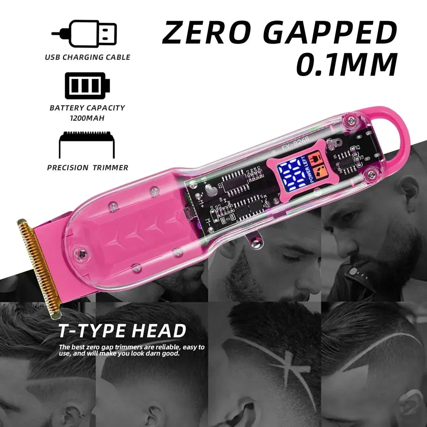 Professional Rechargeable Hair Clippers – Transparent Electric Hair Trimmer for Men, Cordless Hair Cutting Machine