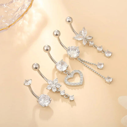 5PCS Belly Button Ring Set – 14G Curved Navel Piercing with Butterfly & Heart Charms, Body Jewelry for Women & Girls