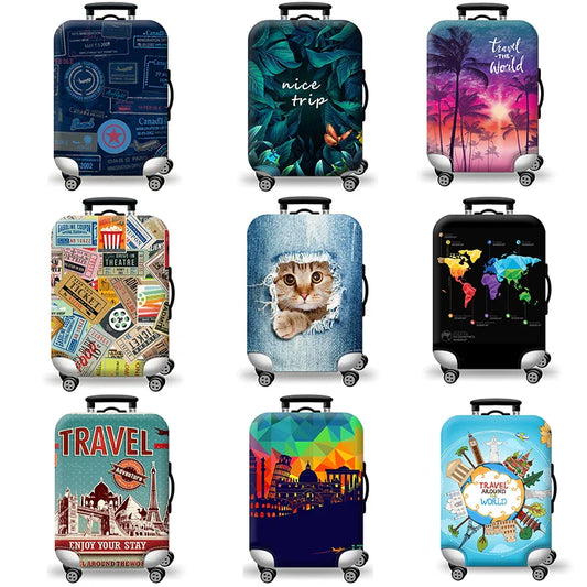 World Map Elastic Luggage Protective Cover with Zipper - Fits 18-32 Inch Suitcases, Trolley Travel Accessory