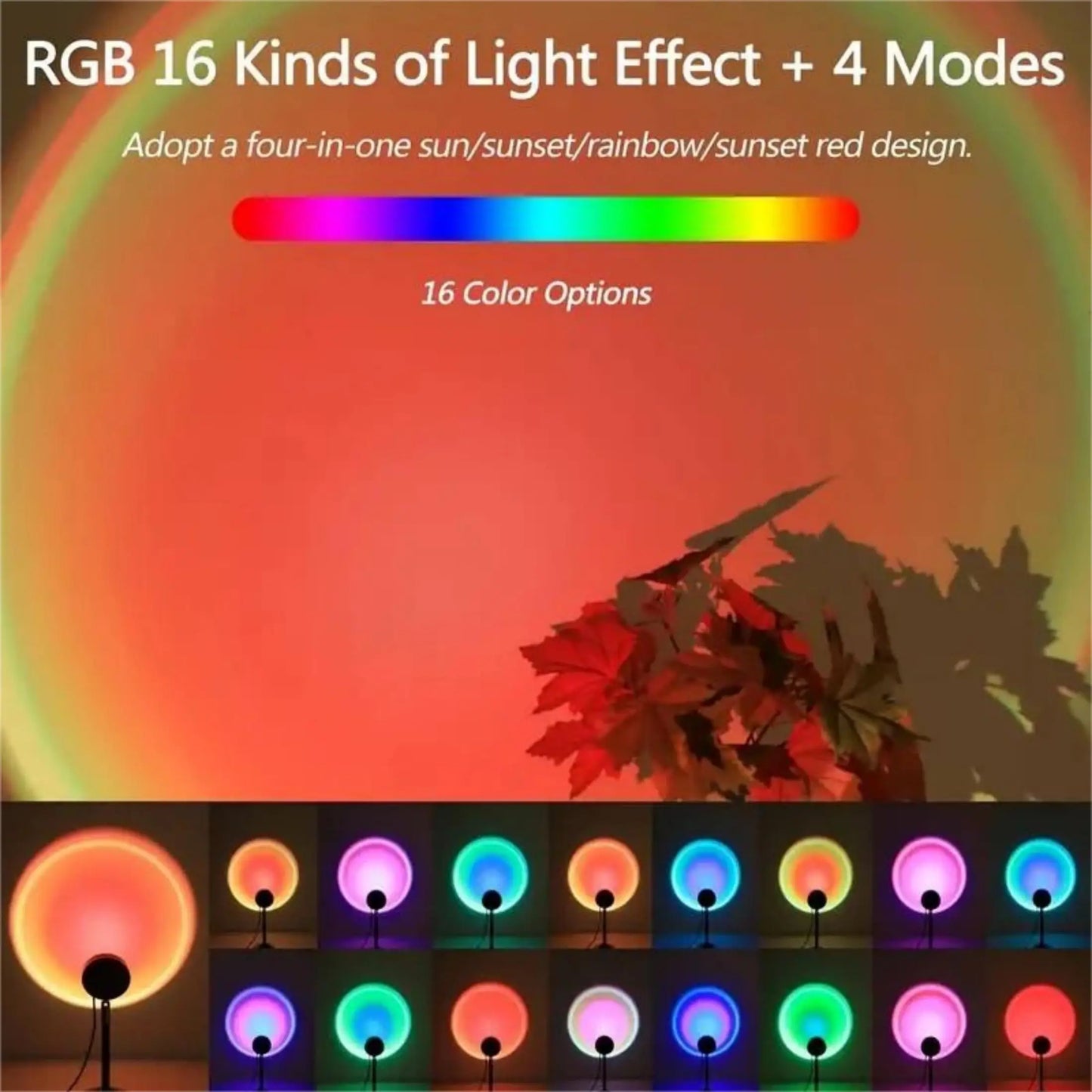 Vibrant Sunset Projection Light – 16-Color Spectrum, USB Remote Control, Dynamic LED Light for Warm Home Ambience