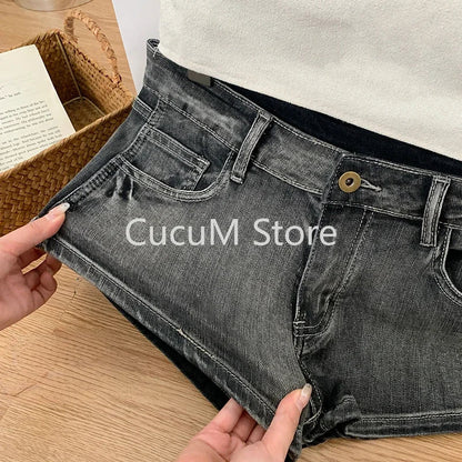 Summer Women’s Y2K Streetwear Gyaru Harajuku Vintage Low Rise 2000s Denim Jean Shorts Hot Pants