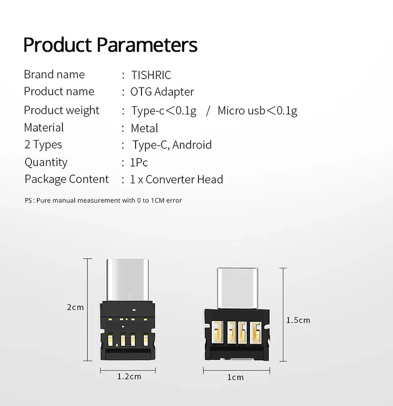 1-10PCS OTG Micro USB to Type-C Adapter – USB-C Male to USB 2.0 Female Data Connector for MacBook, Samsung, Xiaomi, Huawei, Android Phones