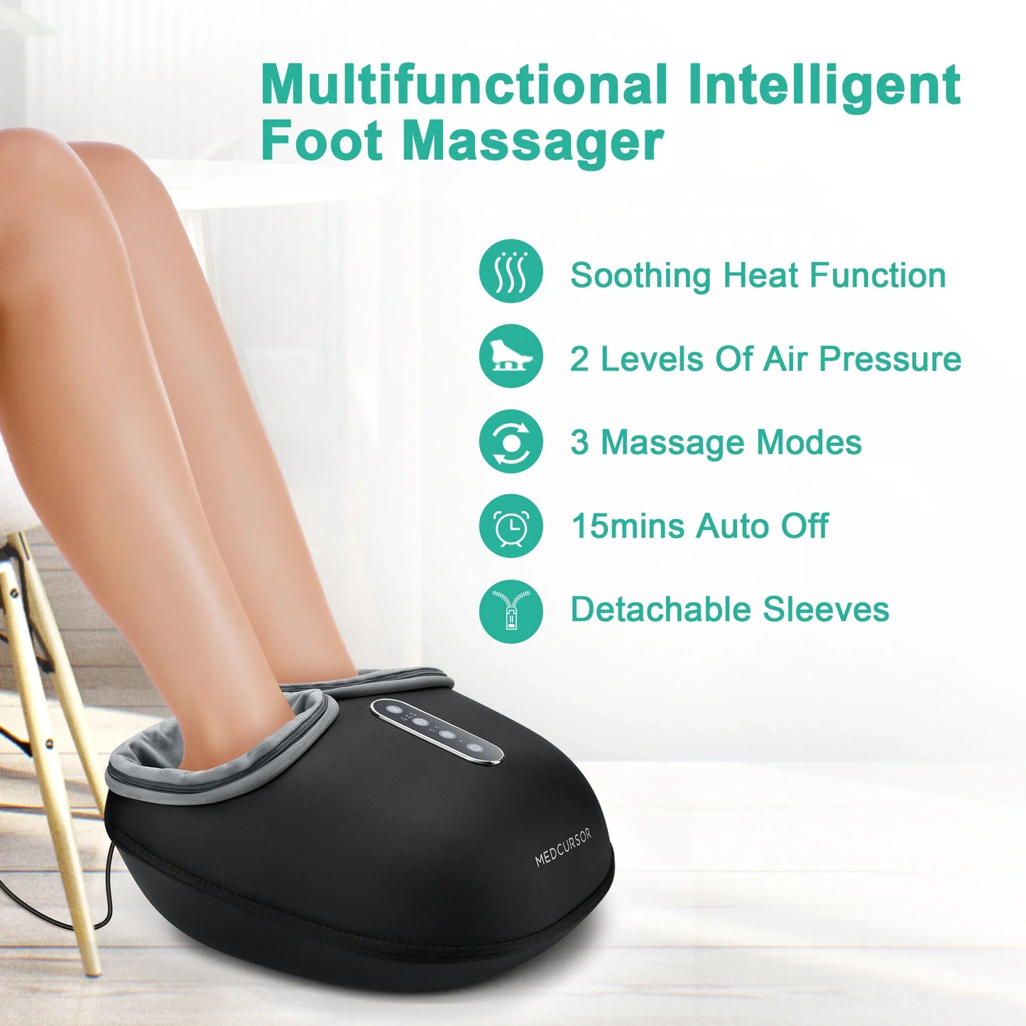 Medcursor Shiatsu Foot Massager with Heat — Electric Roller Massage Machine for Muscle Relaxation & Pain Relief, Fully Wrapped Foot Therapy