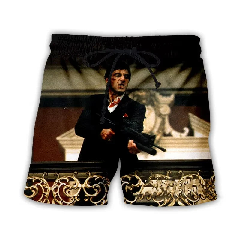 Men’s Scarface 3D Print Swim Shorts - Tony Montana Beach Board Trunks