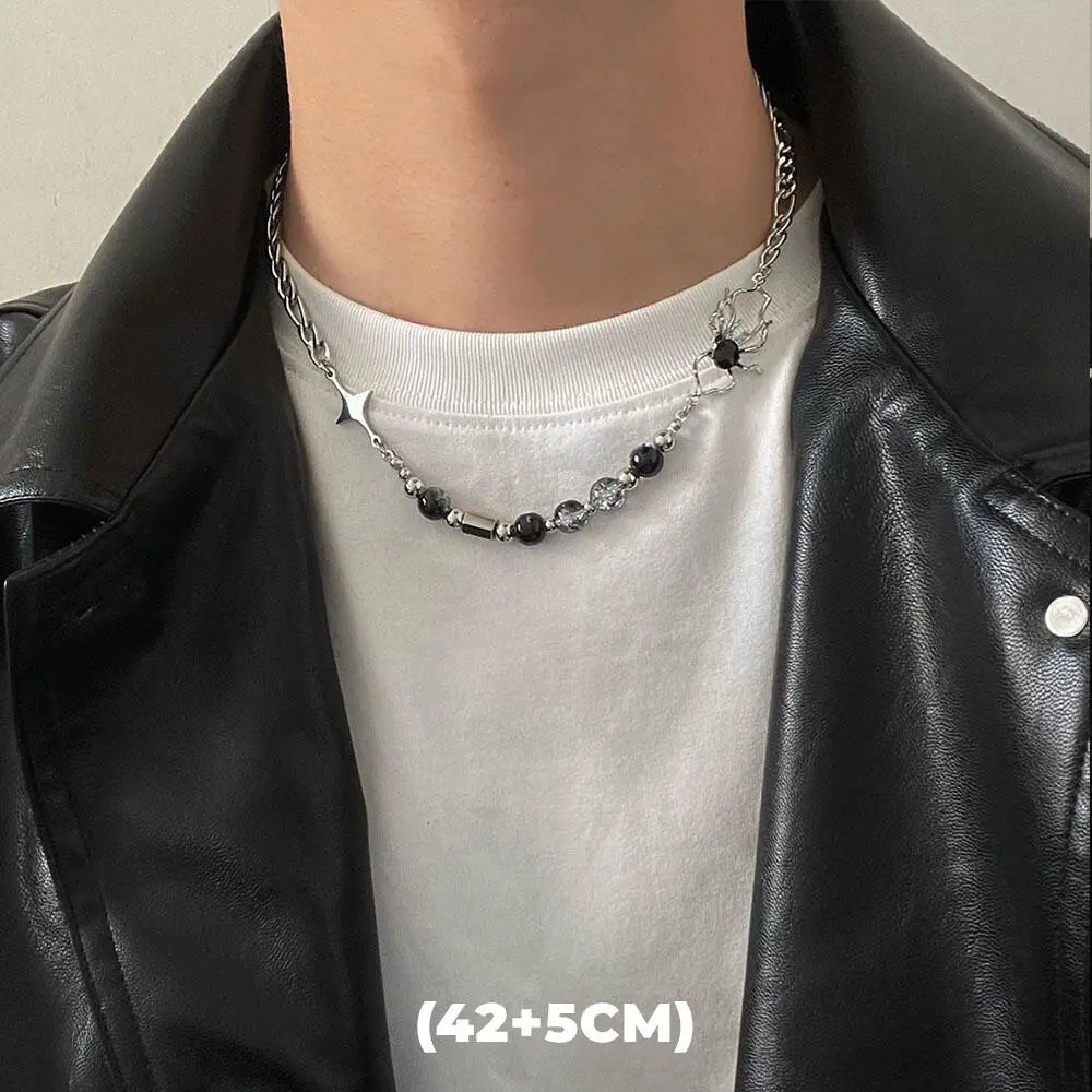 Hip Hop Zircon Star Double Layer Necklace - Titanium Steel Pendant Chain for Men & Women, Unisex Trendy Jewelry