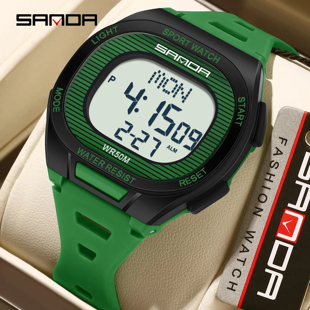 SANDA 2195 Square Digital Watch - Multifunction Waterproof LED Sports Wristwatch for Students