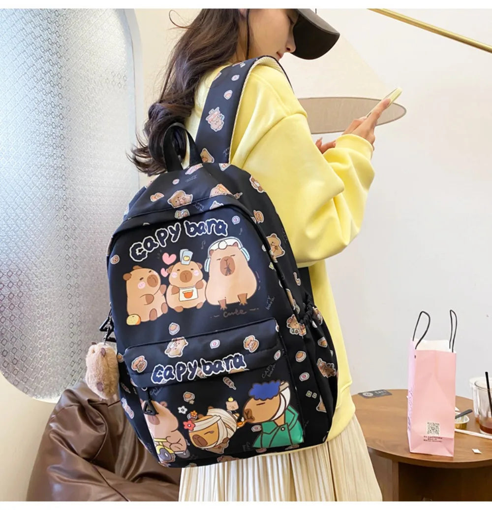 Cute Capybara Backpack | Large Capacity, Breathable Nylon Schoolbag for Students, Women & Girls, Ultra-Light Book Bag