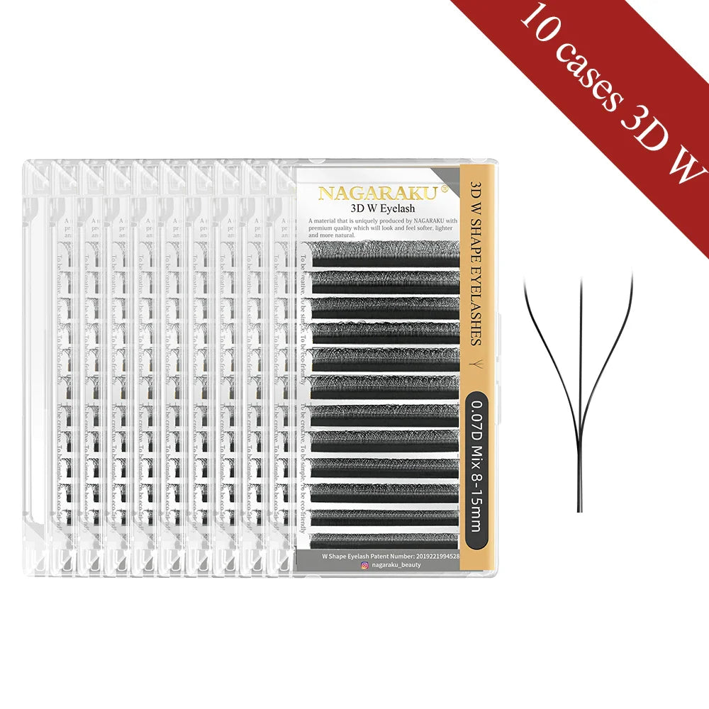 NAGARAKU W-Shape Bloom Eyelash Extensions – 10 Cases Premade 3D-8D Fans, Soft Natural Full-Density Lashes