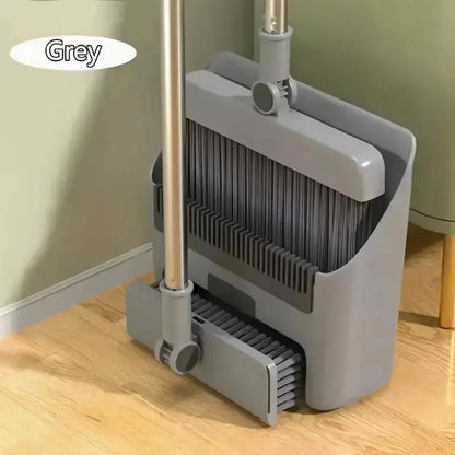 3-in-1 Folding Broom & Dustpan Set - Multi-Surface Floor Cleaning Brush with Strong Bristles