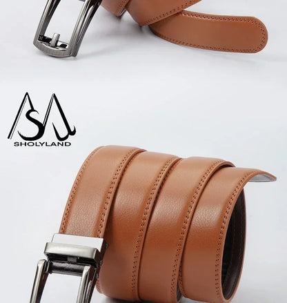 Men’s Classic Leather Belt – Trendy Two-Layer Cowhide with Alloy Automatic Buckle for Business & Casual Wear