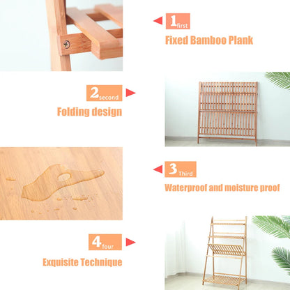 3-Tier Foldable Bamboo Plant Stand Indoor Outdoor Planter Display Shelf Organizer
