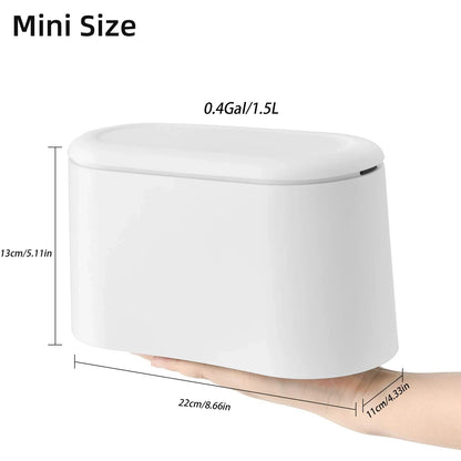 Mini Trash Can with Lid - Small Desk Trash Can, Countertop Garbage Can with 3 Free Roll Bags - Compact and Convenient Waste Basket in White