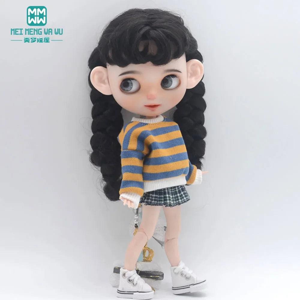 Blythe Doll Accessories Set – Fashion Sweatshirt, Shoe Covers & Sneakers for Blythe & Azone Dolls, Christmas Gift