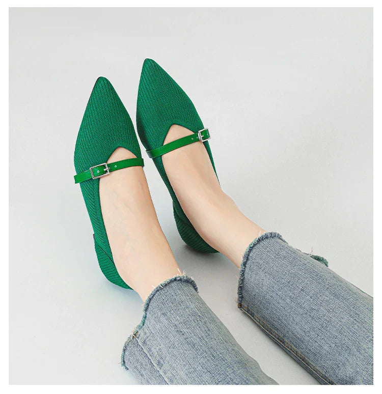 2024 Women's Flat Shoes – Pointed Toe Soft Knitted Sole, Breathable & Comfortable Spring and Autumn New Model