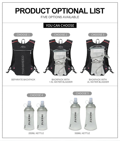 INOXTO 5L Trail Running Backpack - Ultra-Light Hydration Vest for Marathon & Cycling with 1.5L/2L Water Bag