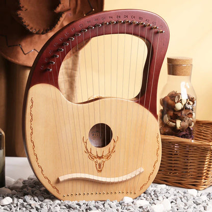 Lyre Harp 19-String – Mahogany Wood Stringed Musical Instrument with Tuning Wrench & Spare Strings