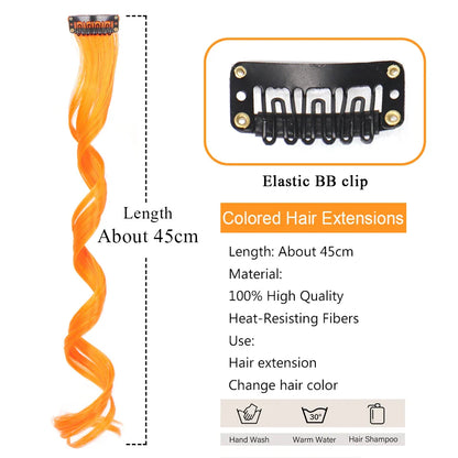 HUAYA 18" Synthetic Clip-In Colorful Curly Hair Extension – Ombre Pink Purple Red Blue Hair Piece