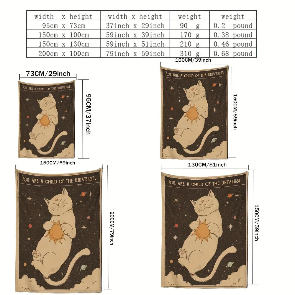 Sun Moon Tarot Cat Tapestry | Witchcraft Wall Hanging | 'You Are a Child of the Universe' Bohemian Home Decor | Hippie Bedroom Decoration