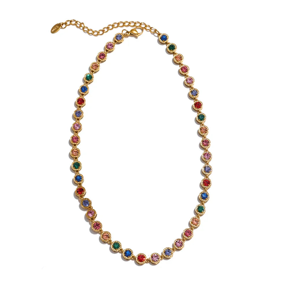 NiNice 316L Stainless Steel Jewelry Set – Colorful Cubic Zirconia Necklace and Bracelet, Exquisite Luxury Fashion Design