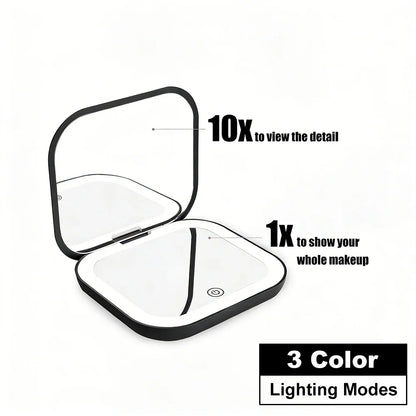 LED Lighted Compact Makeup Mirror - 1X/2X Magnifying Folding Pocket Travel Mirror for Purse & Gift