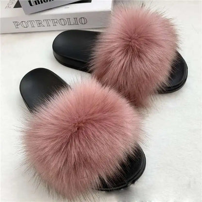 Summer Faux Fur Slippers for Women – Indoor Plush Furry Slides, Fluffy Flip Flops & Casual House Shoes