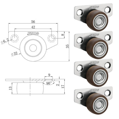 4Pcs Silent Rubber Casters | Low Profile Drawer Wheels for Furniture, Kitchen Cabinets, Tables, Side Installation Replacement