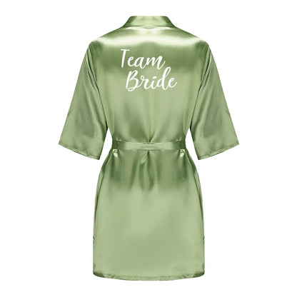 Plus Size Satin Silk Robe for Women - Wedding Bride Bridesmaid Bathrobe Sleepwear in Sage Green