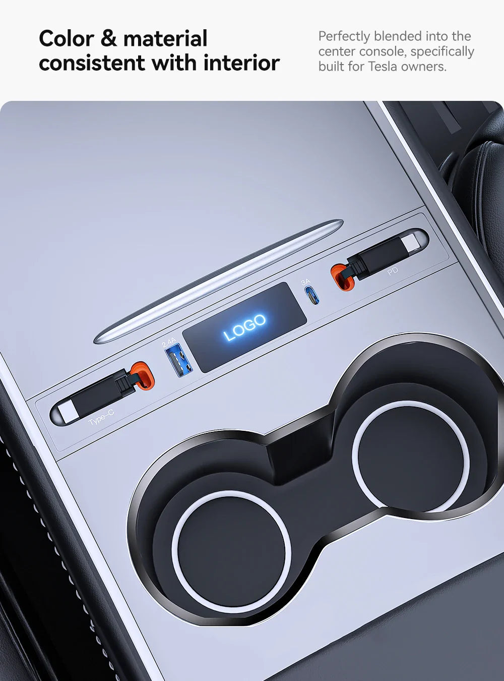 YZ 27W Quick Charger & USB Hub for Tesla Model 3/Y 2023 — Intelligent Car Docking Station & Adapter