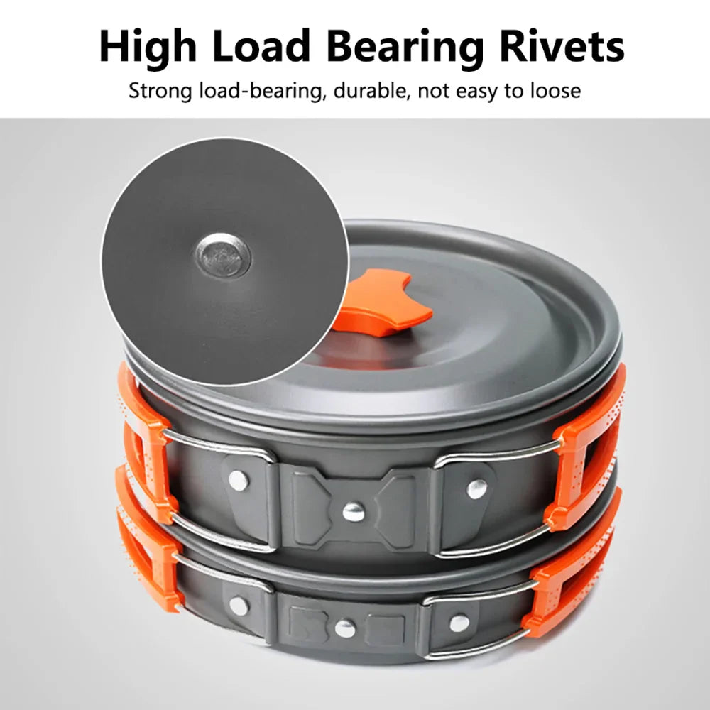 Camping Cookware Set — Non-Stick Cooking Pots, Teapot & Travel Tableware for 2-3 People, Outdoor Picnic Set