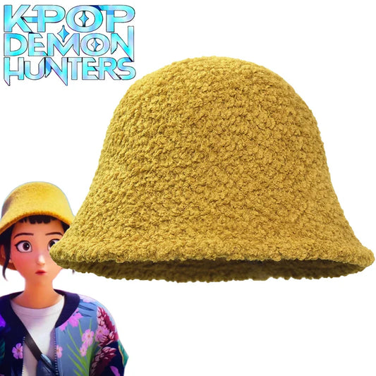 Anime K-Pop Demon Hunters Zoey Cosplay Hat – Unisex Retro Fisherman Cap, Yellow Warm Autumn Winter Halloween Accessory