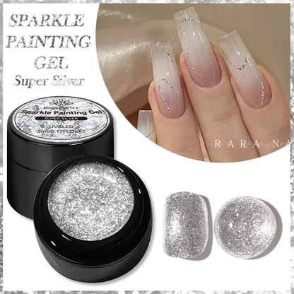 BORN PRETTY 5ML Super Silver Metallic Gel Nail Polish - Mirror Chrome Effect, Semi-Permanent Metal Painting Gel for DIY Nails