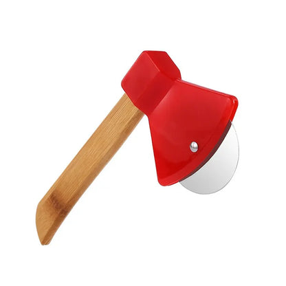 1Pcs Axe-Shaped Stainless Steel Pizza Cutter Wheel - Bamboo Handled Pizza Knife with Rotating Blades - Slicer Roll