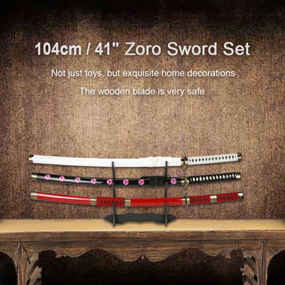 3-Piece Roronoa Zoro Katana Set – 104cm Handmade Anime Cosplay Swords (Shusui, Enma, Kitetsu) with Free Holder & Belt