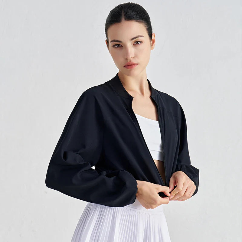 Women’s Yoga Sport Jacket – Long Sleeve Zip Up Breathable Loose Fit Fitness Running Gym Workout Activewear Coat