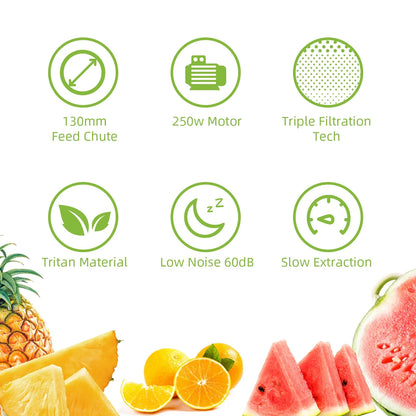 BioloMix Cold Press Juicer — 130mm Feed Chute, Whole Fruit & Vegetable Slow Masticating Juicer, High Yield BPA-Free