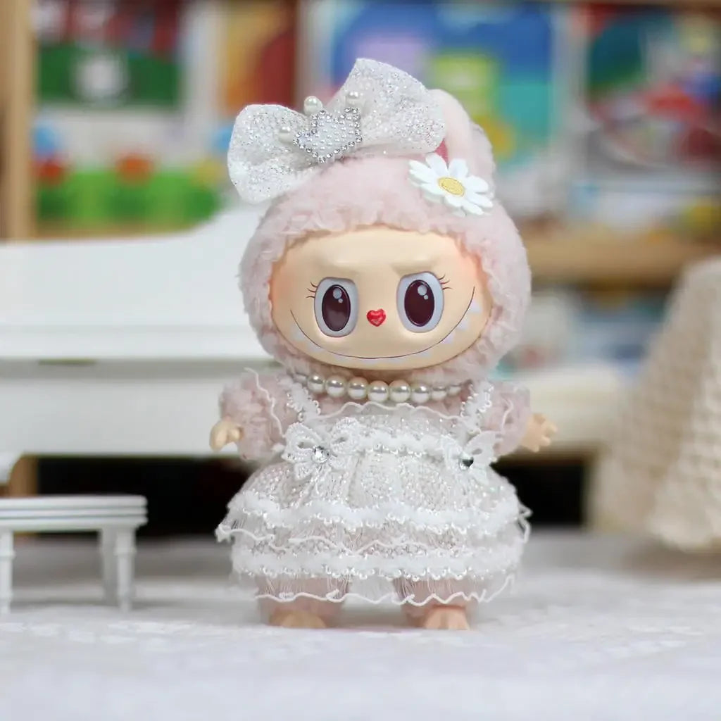 17cm Mini Plush Doll Outfit — K-Pop EXO Labubu Idol Accessories with Flower Shirt, Leather Jacket & Skirt for Gift