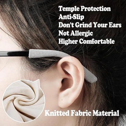 Anti-Slip Eyeglass Temple Tips – Soft Cotton Fabric Cushion Sleeve for Comfortable Frame & Ear Support