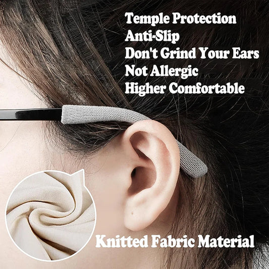 Anti-Slip Eyeglass Temple Tips – Soft Cotton Fabric Cushion Sleeve for Comfortable Frame & Ear Support