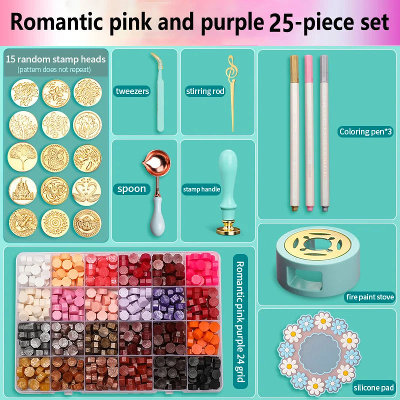 Wax Seal Stamp Kit with Storage Box & Furnace - Craft Supplies for Christmas & Wedding Invitation Decoration