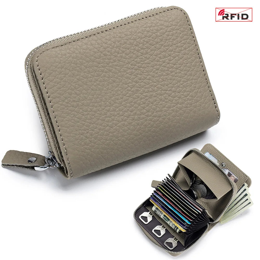Genuine Leather RFID Short Wallet – Cowhide Card Holder Mini Coin Purse & Key Pouch for Men and Women