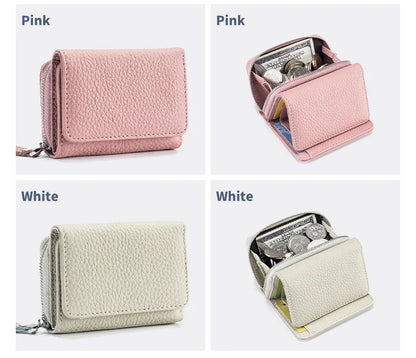Genuine Leather Women’s Wallet — Small Zipper Coin Purse, Short Cowhide RFID Card & Money Holder, Perfect Gift for Women