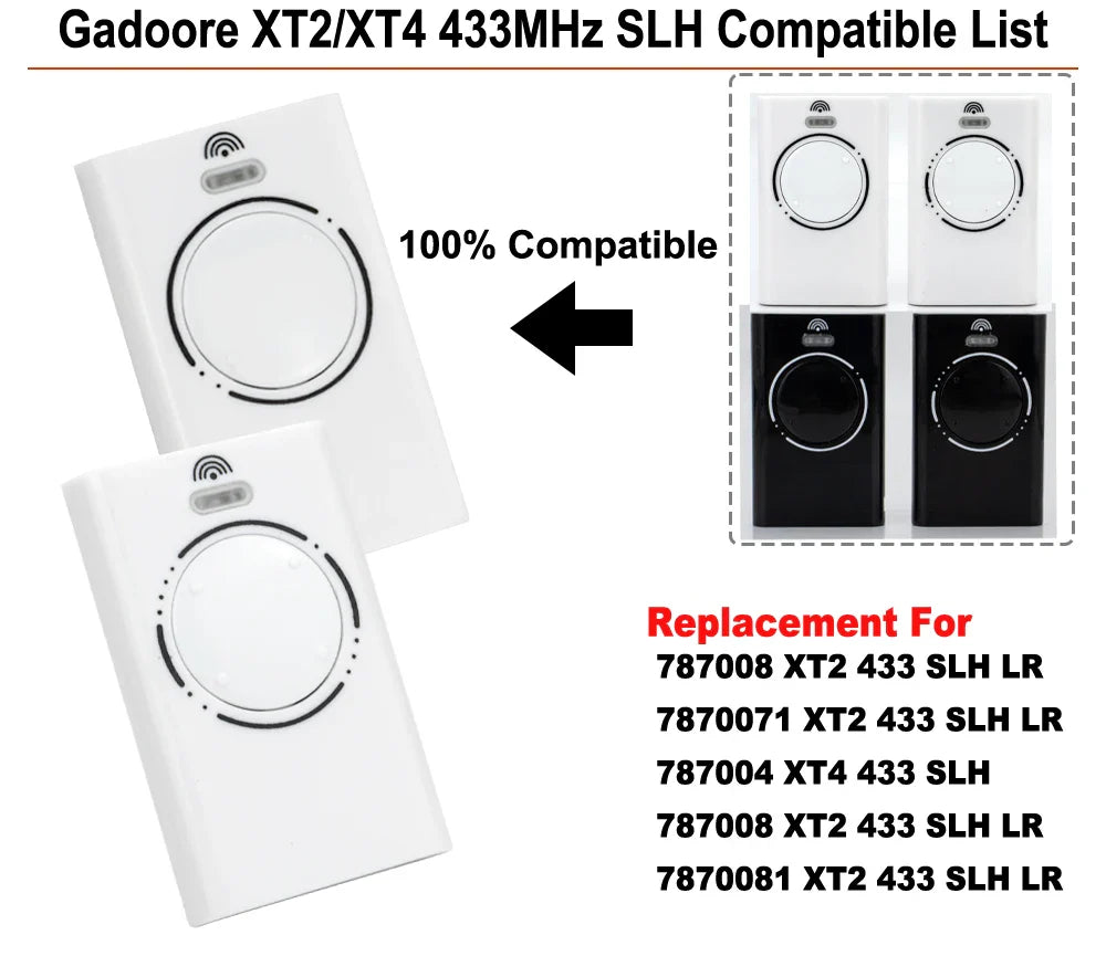 Gadoore XT2 XT4 433MHz SLH LR Garage Door & Gate Remote | Compatible with XT2/XT4 SLH & SLH LR