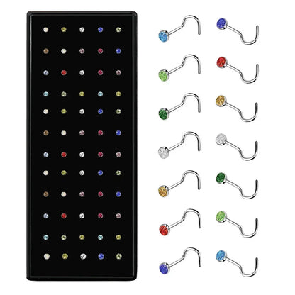 Women’s Crystal Stainless Steel Nose Stud – Hypoallergenic 1.8mm Straight, L, or Screw Nose Ring Jewelry